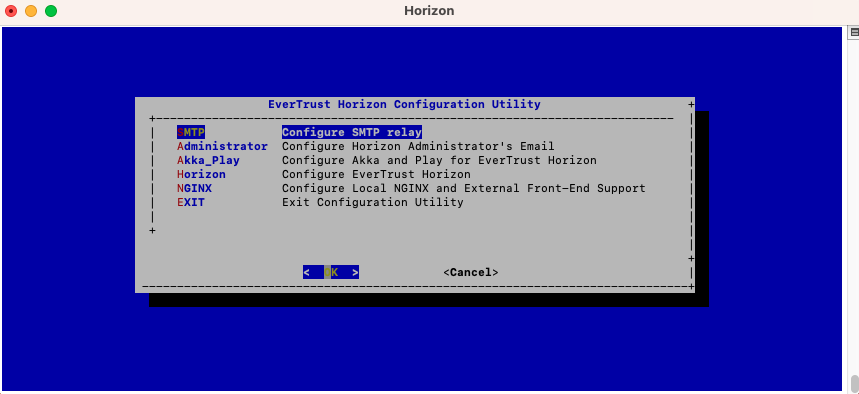 Horizon SMTP Config Menu