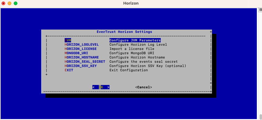 Horizon Configuration Menu