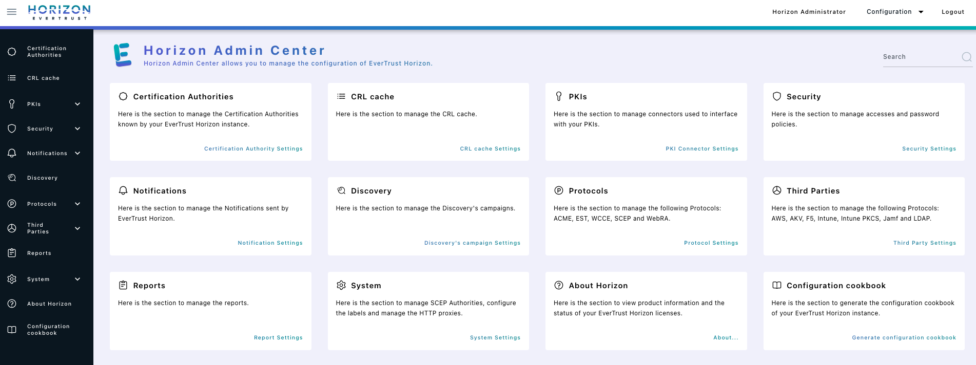Horizon Configuration Web Interface
