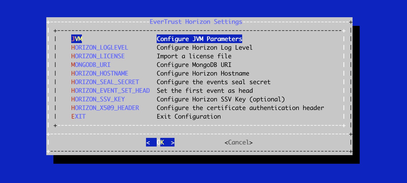 Horizon Configuration Menu