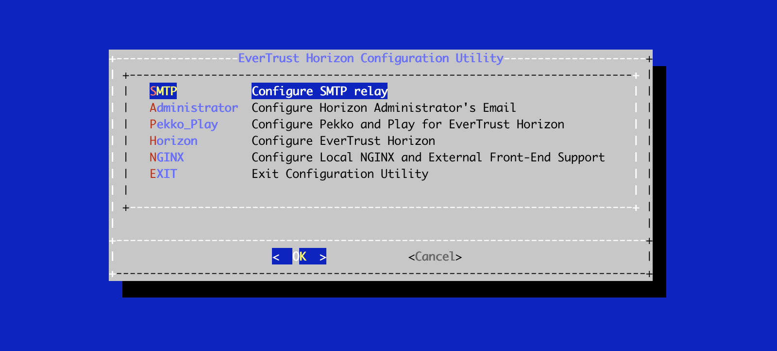 Horizon SMTP Config Menu