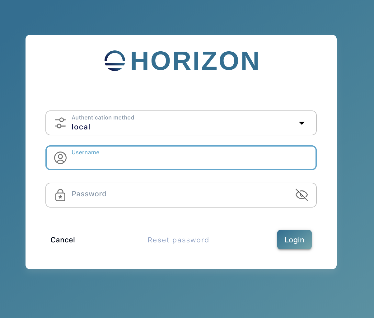 Horizon Configuration Login Screen