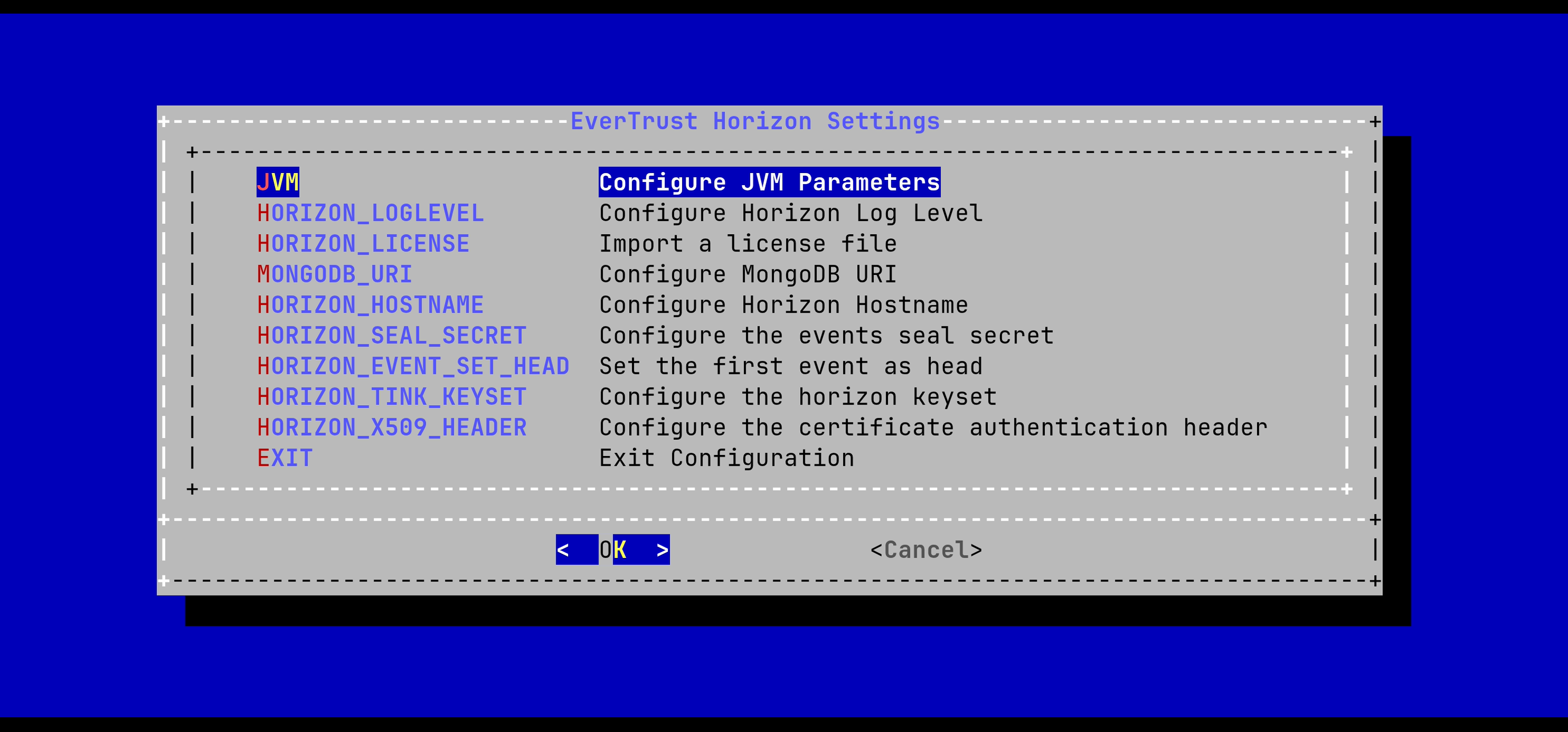 Horizon Configuration Menu