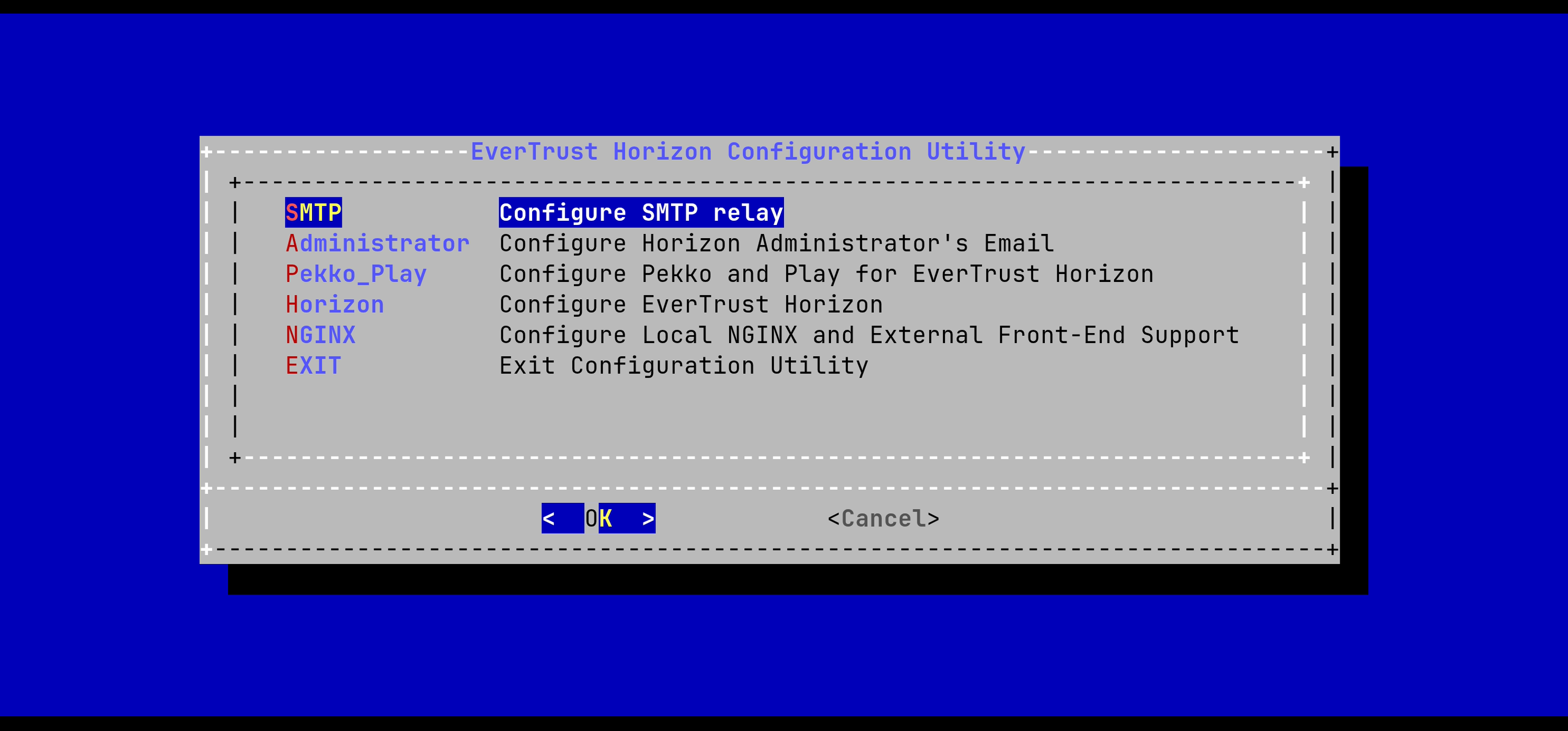 Horizon SMTP Config Menu