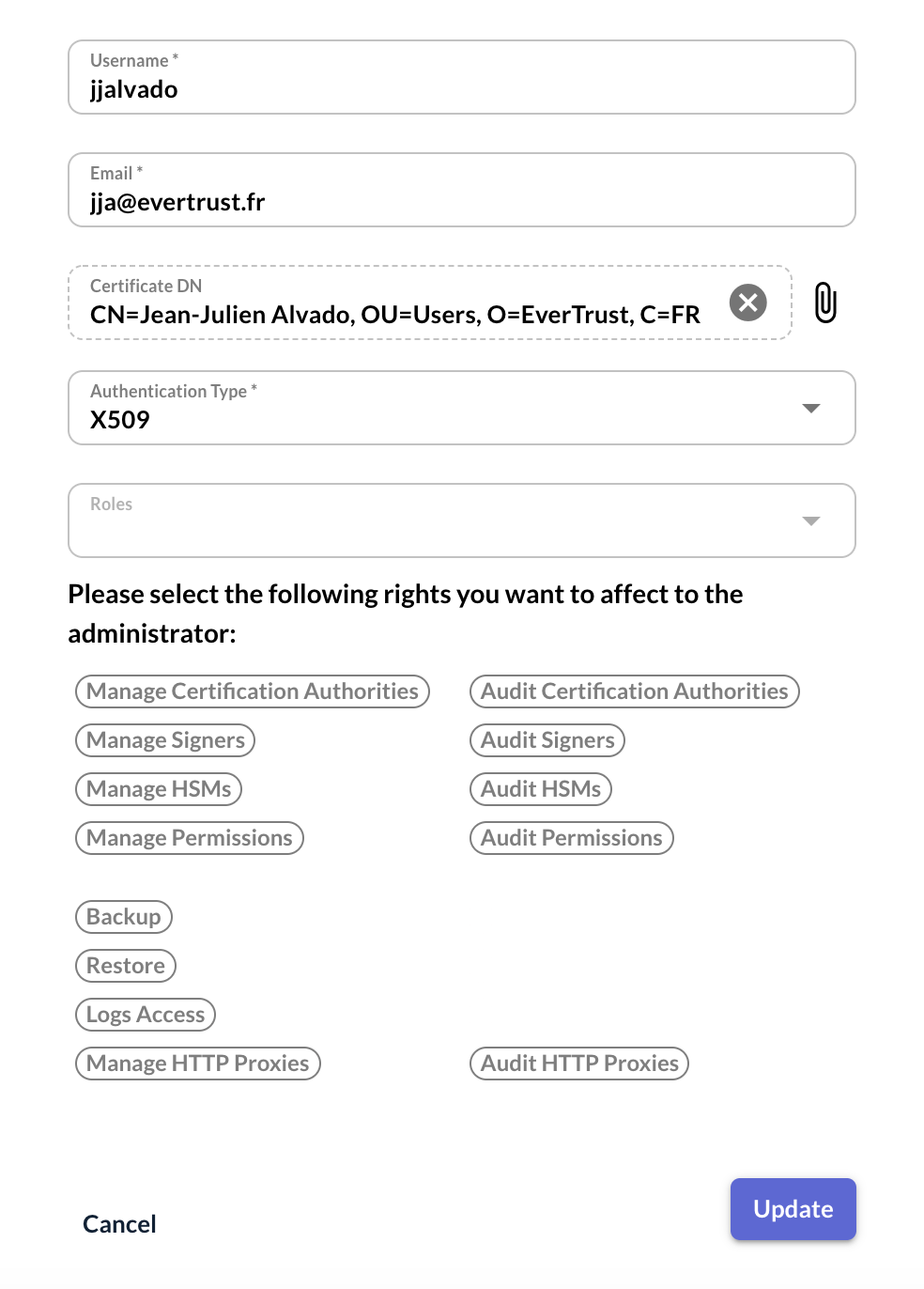 Creating an Administrator from a Certificate