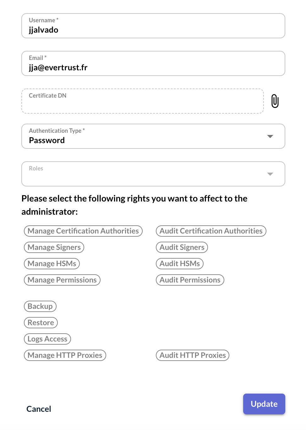 Update Administrator
