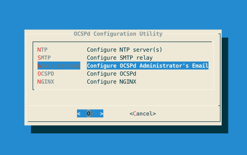 OCSPd Admin Config Menu