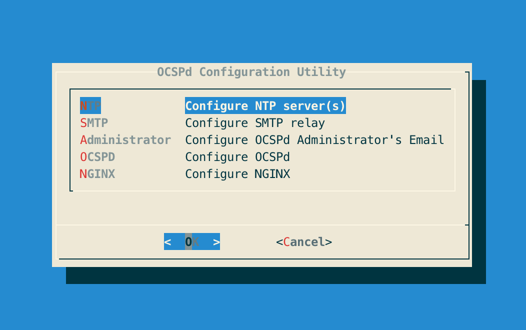 OCSPd NTP Config Menu