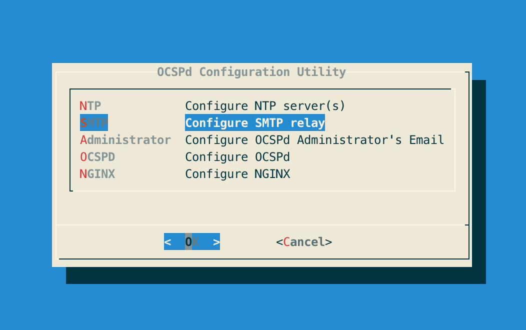 OCSPd SMTP Config Menu