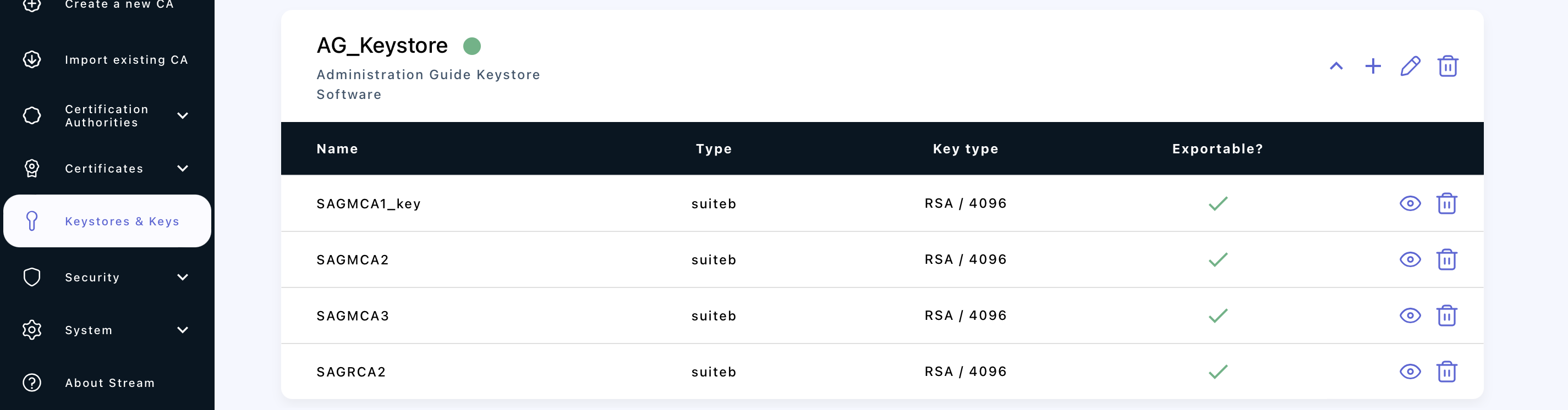 Stream list of keys in keystore