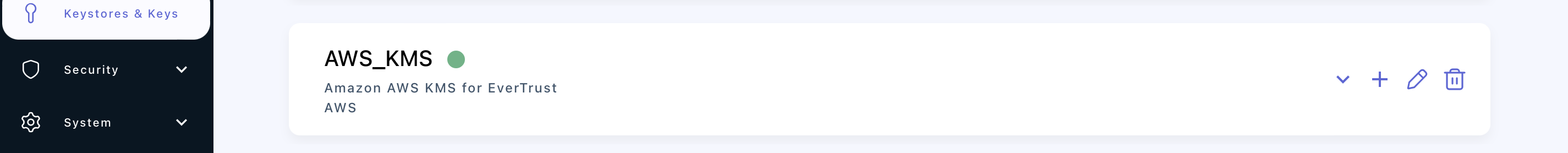 Stream keystores tab with AWS Keystore