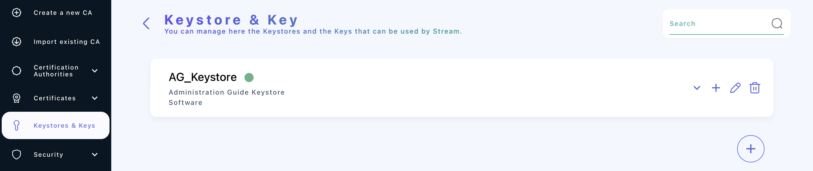 Stream keystores tab with software keystore