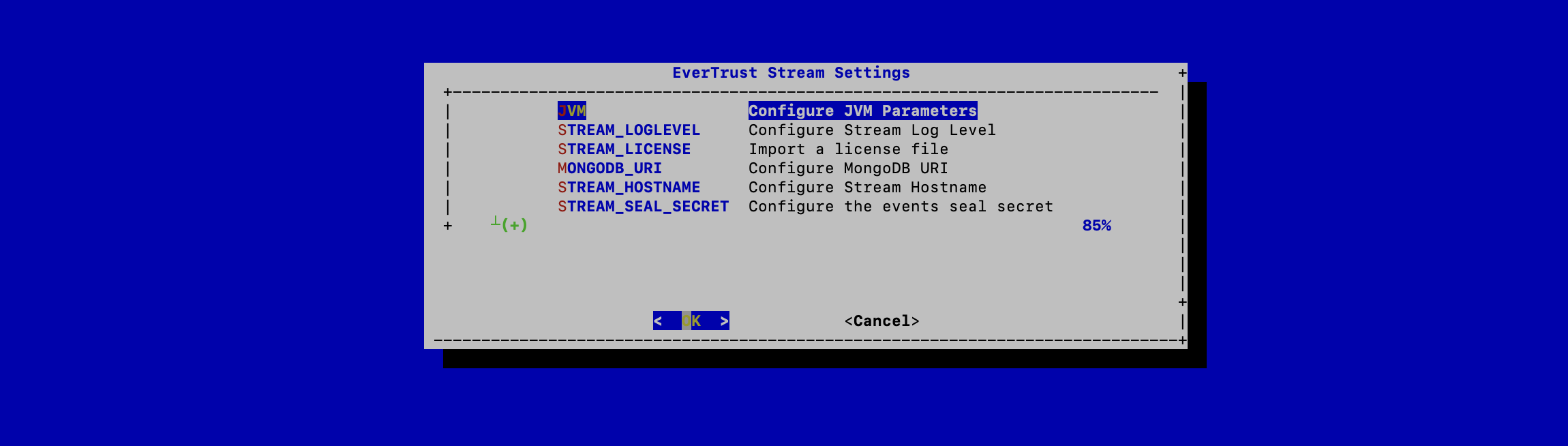 Stream Configuration Menu