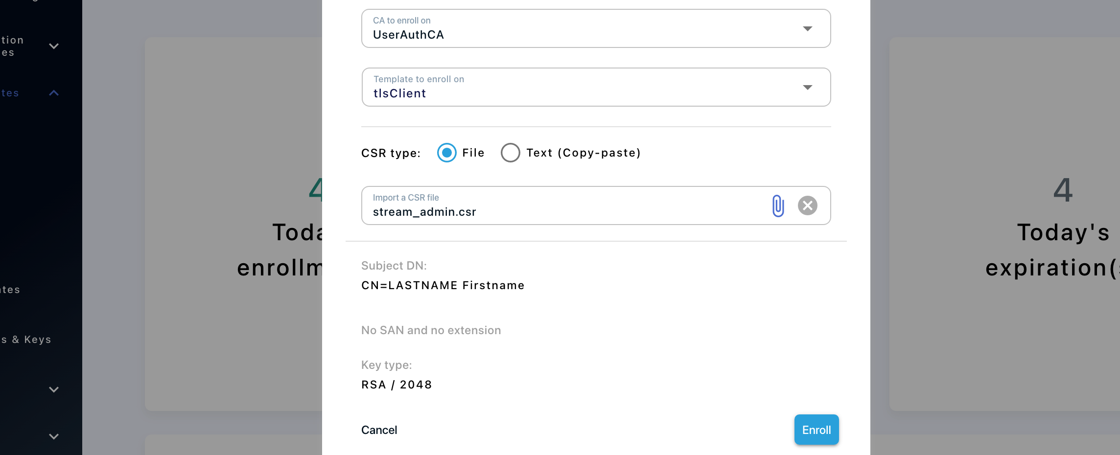 Enroll administrator certificate