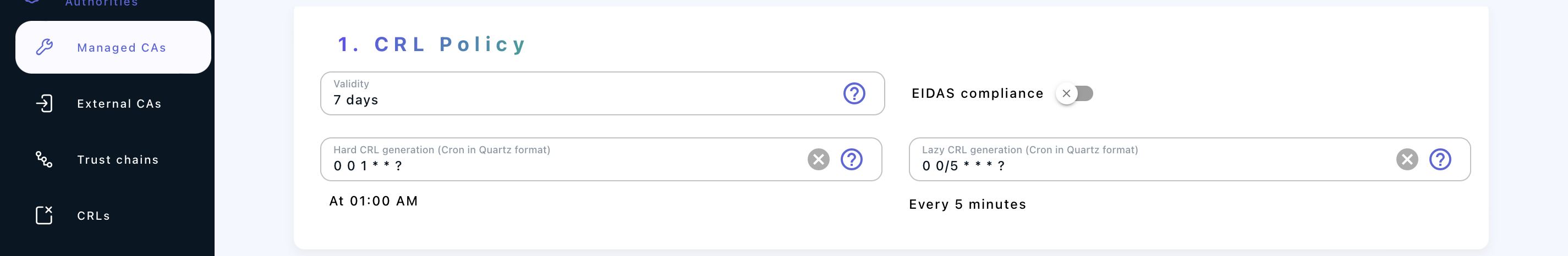 Stream managed CA CRL policy