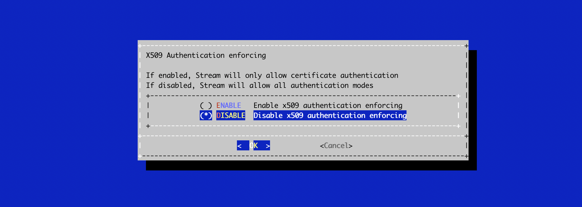 X509 Enforcing Config Menu