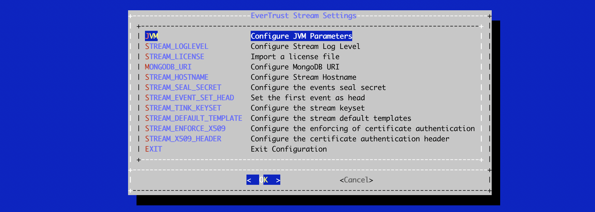 Stream Configuration Menu