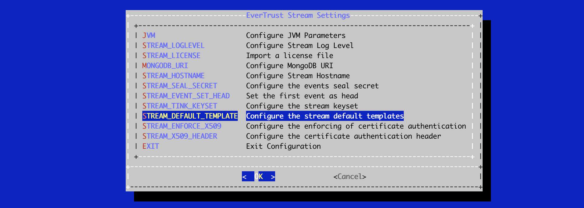 Stream template Menu