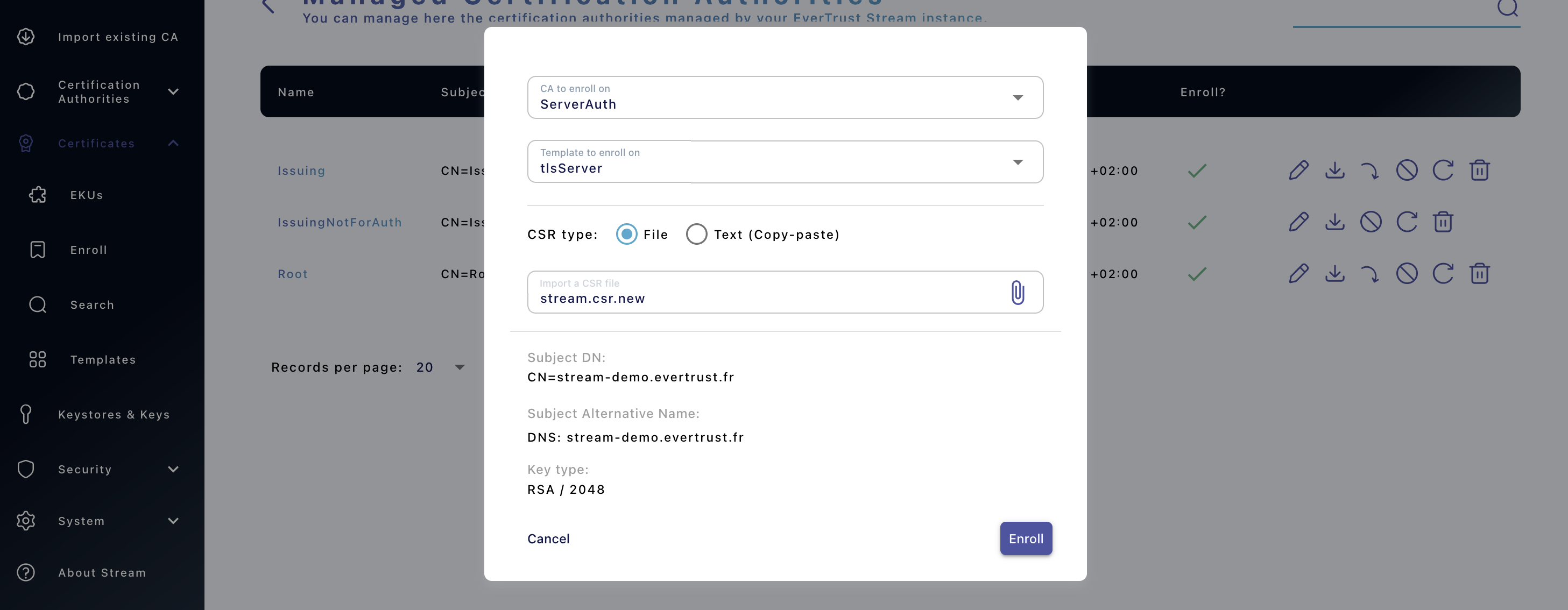 Enroll server certificate