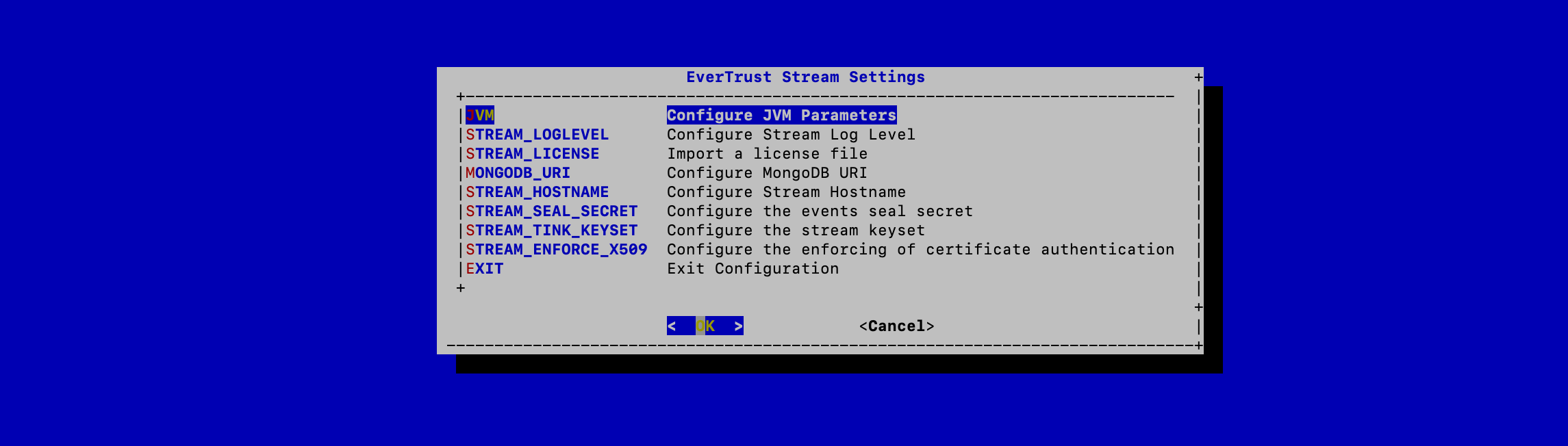 Stream Configuration Menu